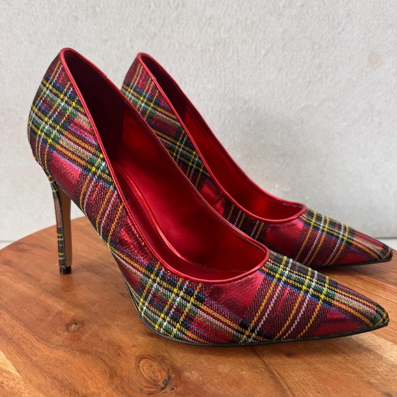 Nine West Plaid Pumps Pointed Toe Stiletto Heels Classic Party Shoes 8M - Picture 1 of 9